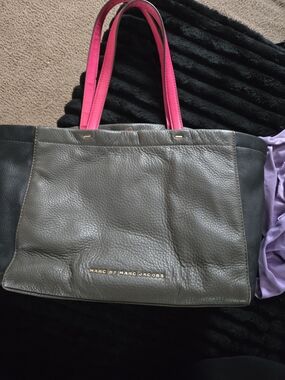 Marc by Marc Jacobs Gray Leather Tote with Pink Handles